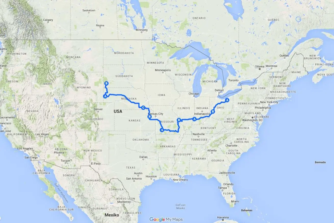 Die zu meisternde Route führte rund 2800 Kilometer quer durch die USA.