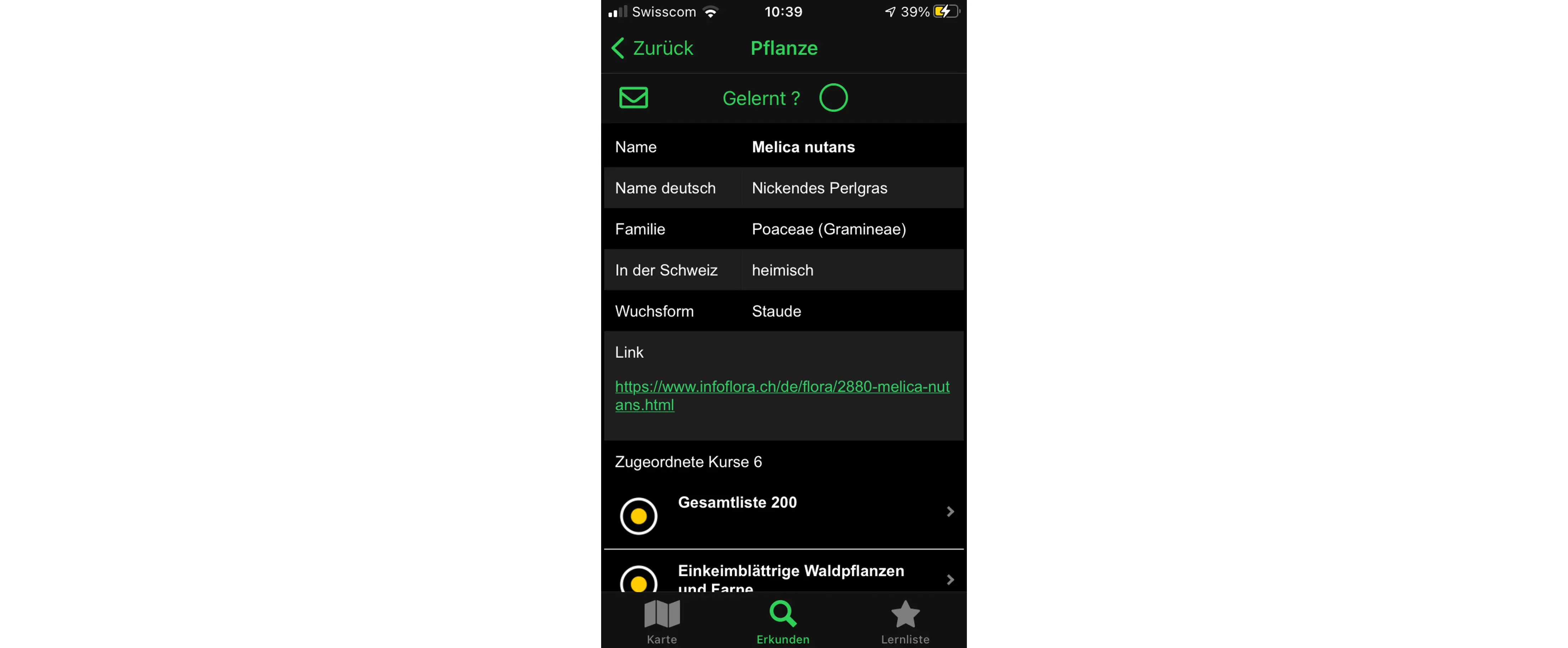 Screenshot from the app "Grüental Flora & Fauna"