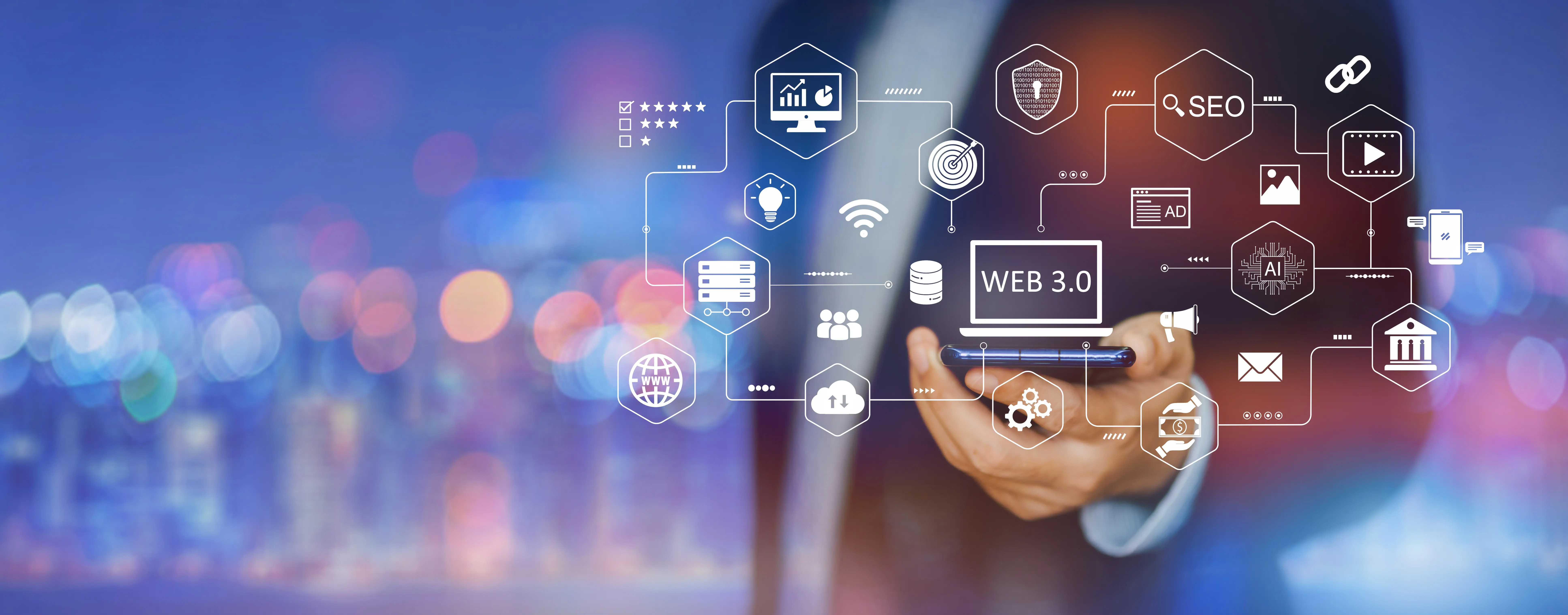 Digital technology communication cyber global network. Business big data and marketing concept of WEB 3.0 internet future distributed block chain.