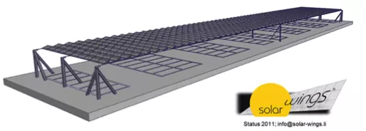 The sketch of the solar, rope-based carport roofing