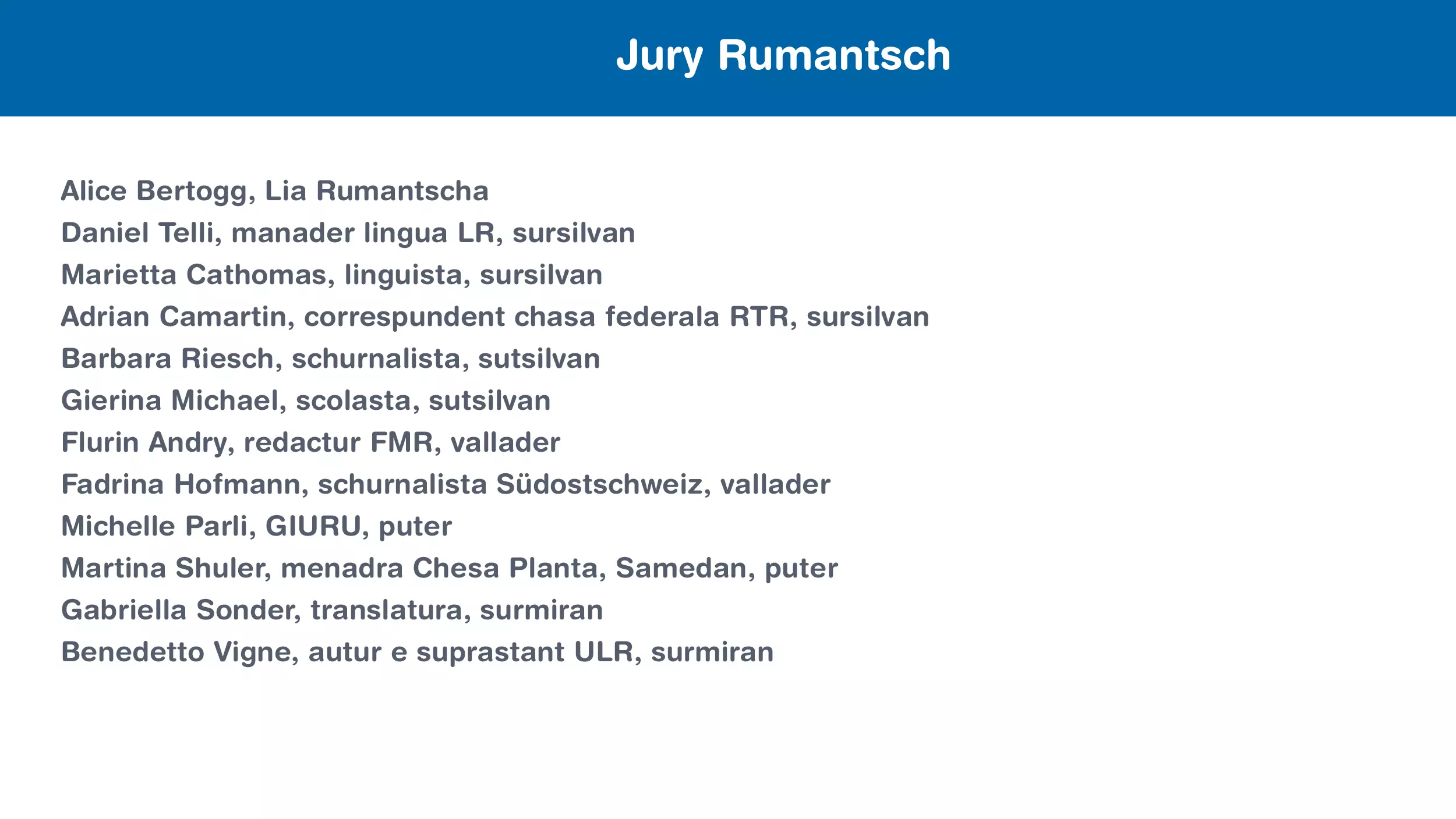 Liste der Jury-Mitglieder Rätoromanisch