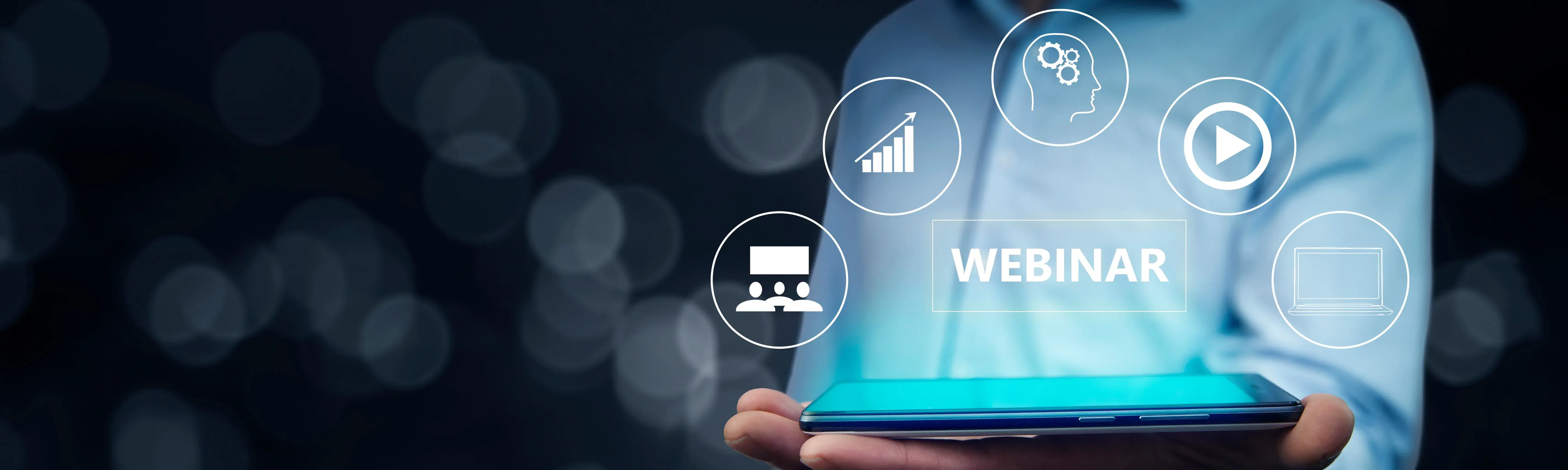Webinar with man holding a tablet