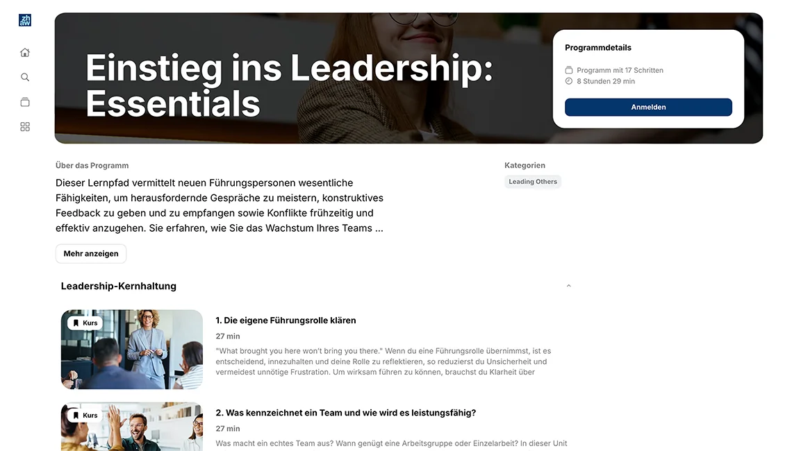 Printscreen Einstieg ins Leadership-Studio