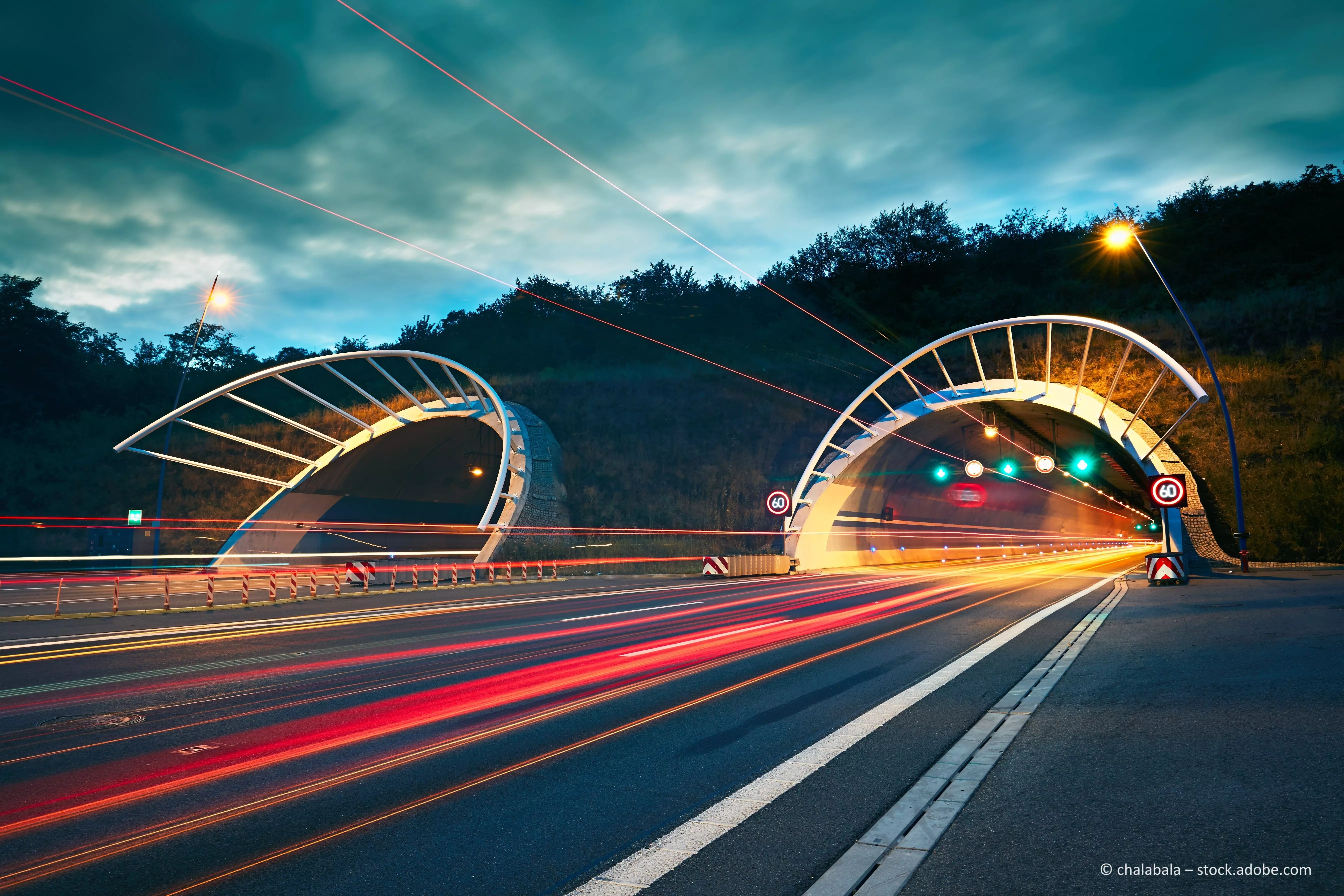 Highway tunnel at night