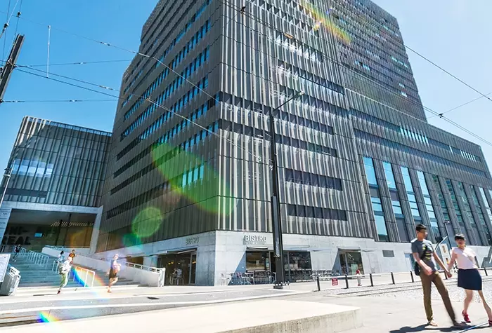 External view of the Toni Areal, home to University Library Zurich.