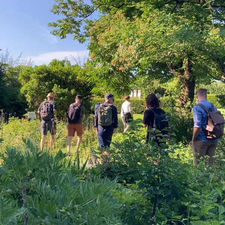 Die Teilnehmenden der „ZHAW Walks“ in den Gärten des Campus Grüental 