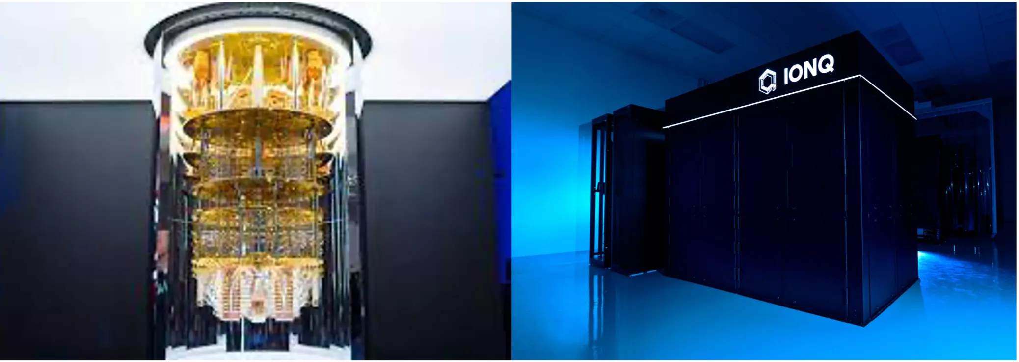 Links: IBM Quantum Maschine, rechts: IonQ Quantumcomputer (Quelle: QuantumBasel)