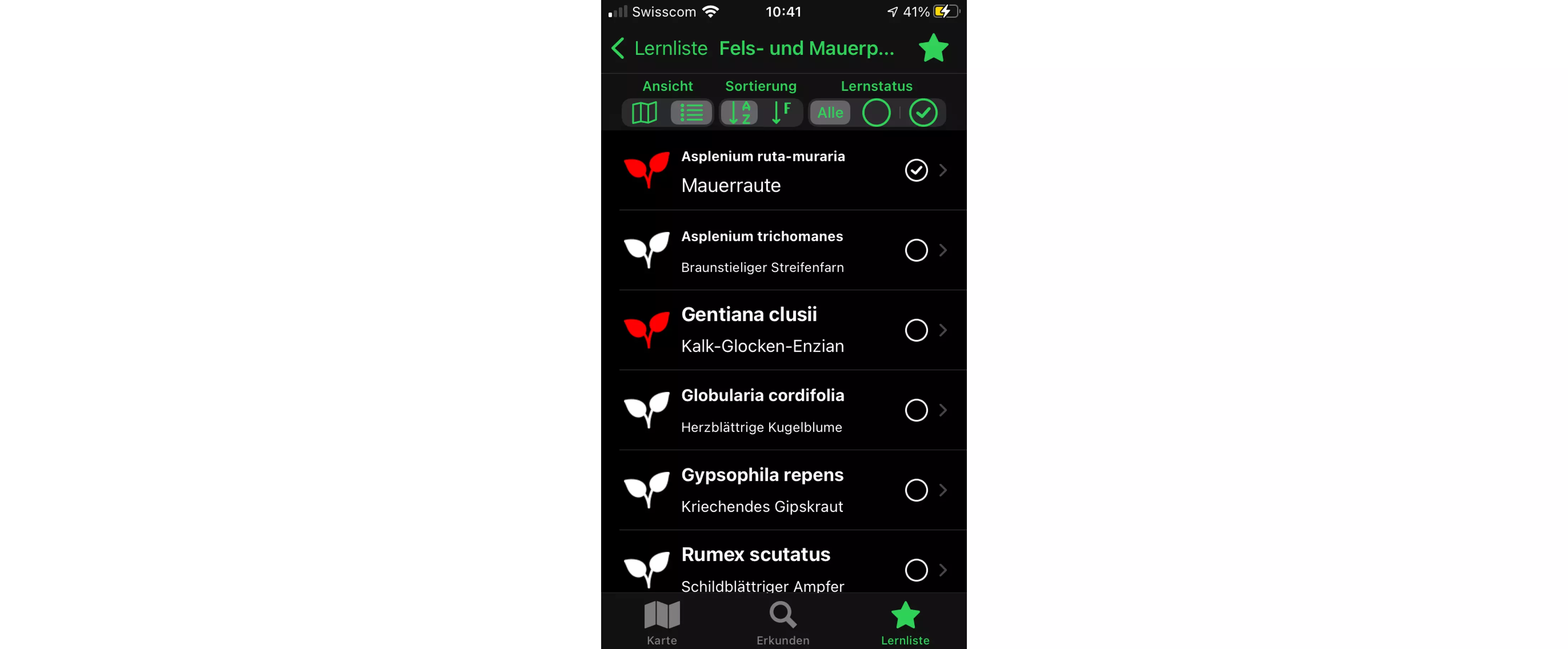 Ein Screenshot aus der App "Grüental Flora und Fauna"