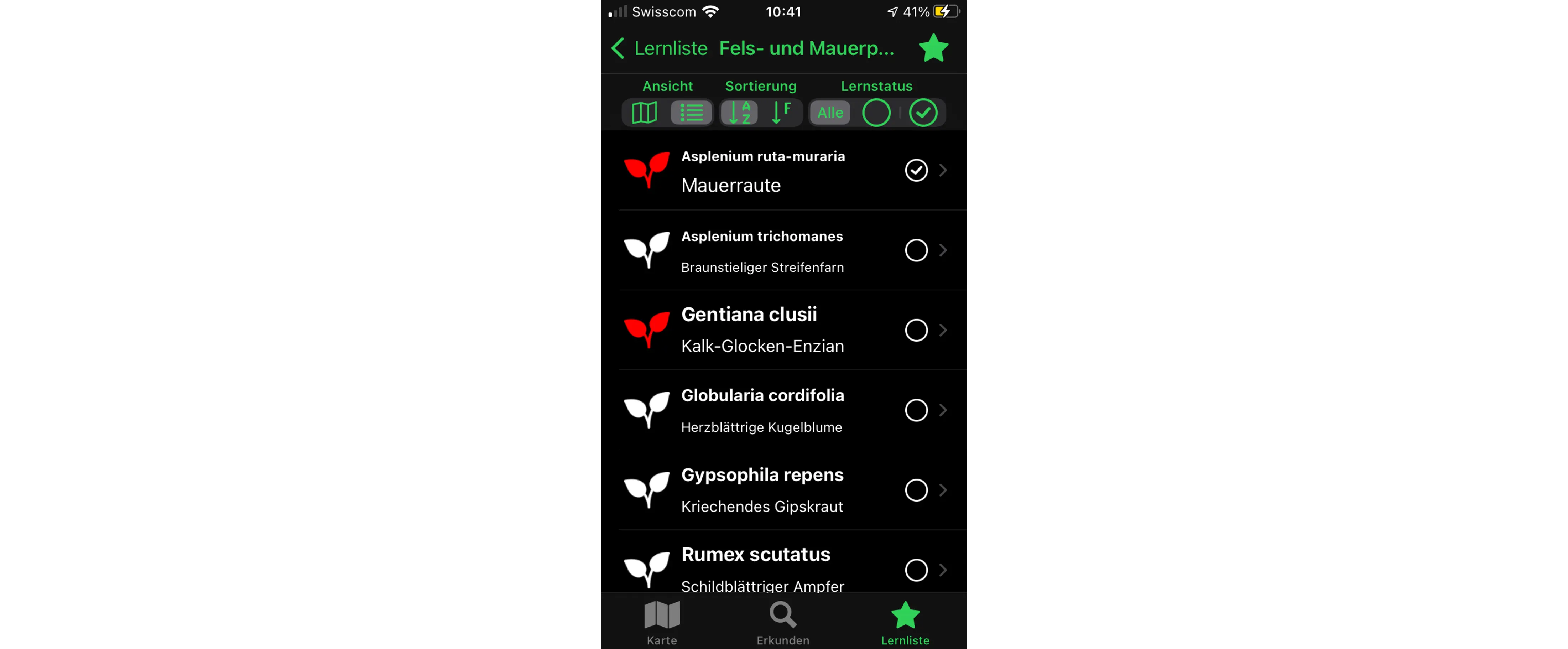 Screenshot from the app "Grüental Flora & Fauna"