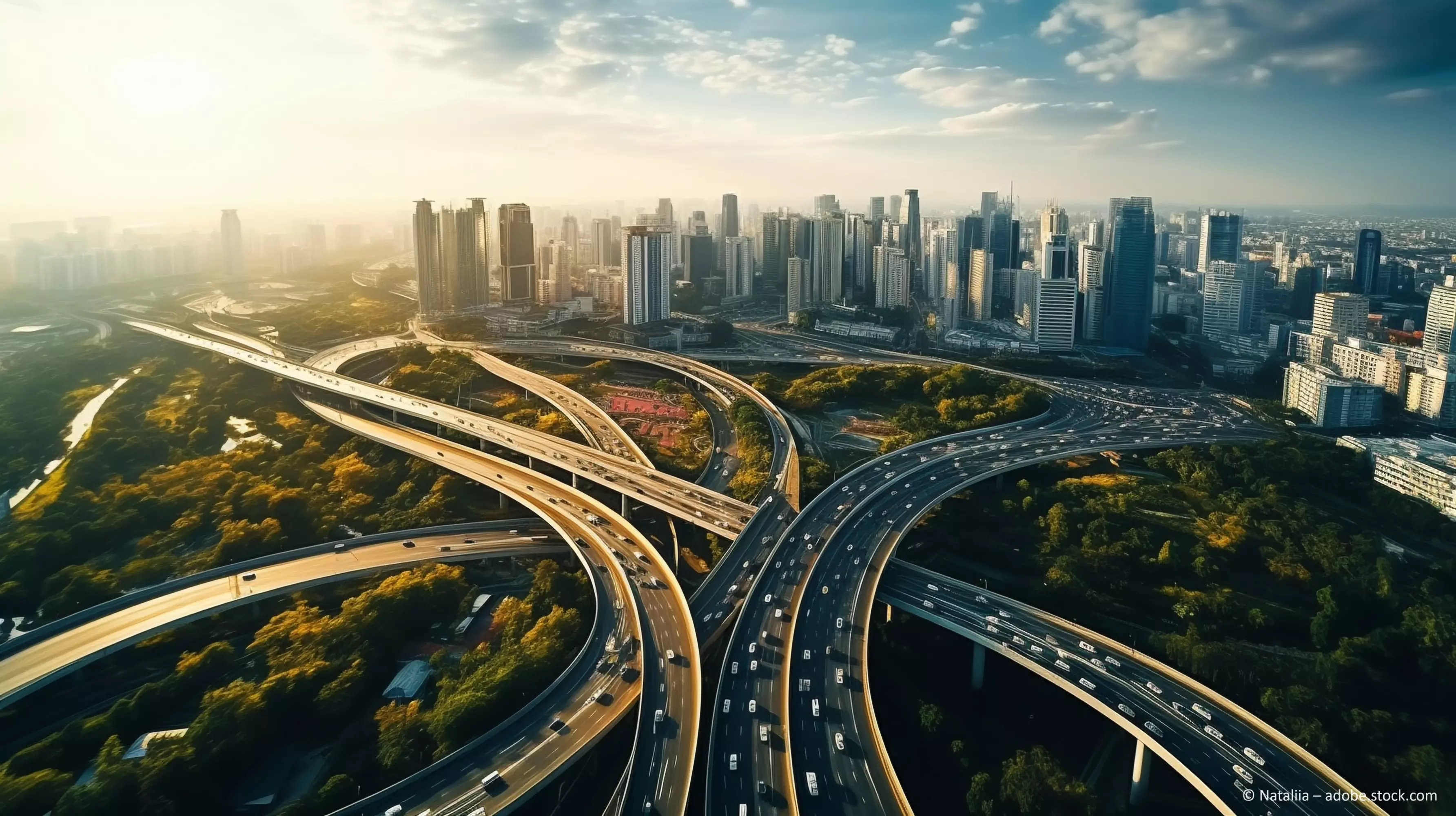 Aerial photography bird-eye view of City viaduct bridge road streetscape landscape Generative AI Aerial photography bird-eye view of City viaduct bridge road streetscape landscape Generative AI