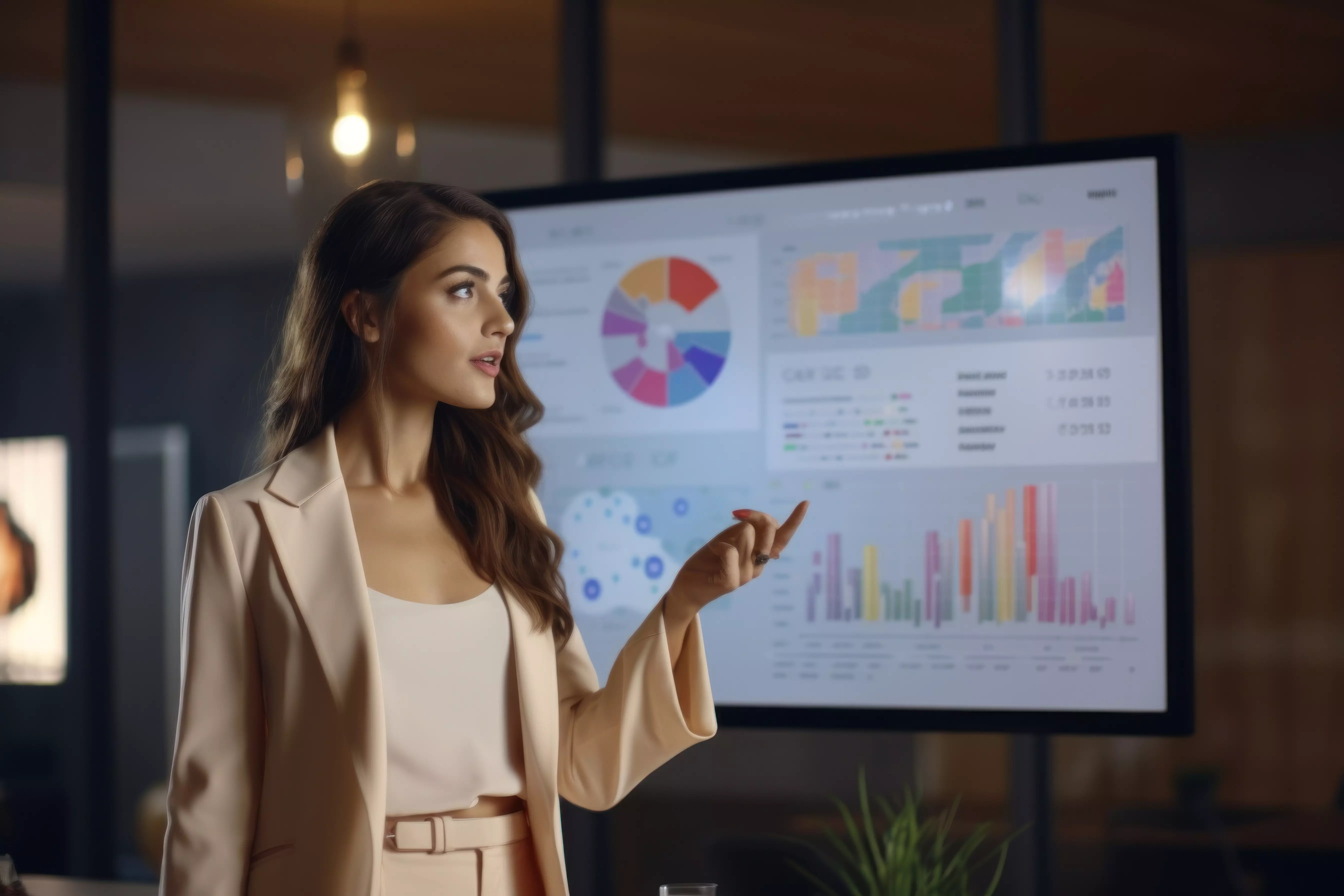 intelligent woman giving a presentation to an audience. intelligent woman giving a presentation to an audience.