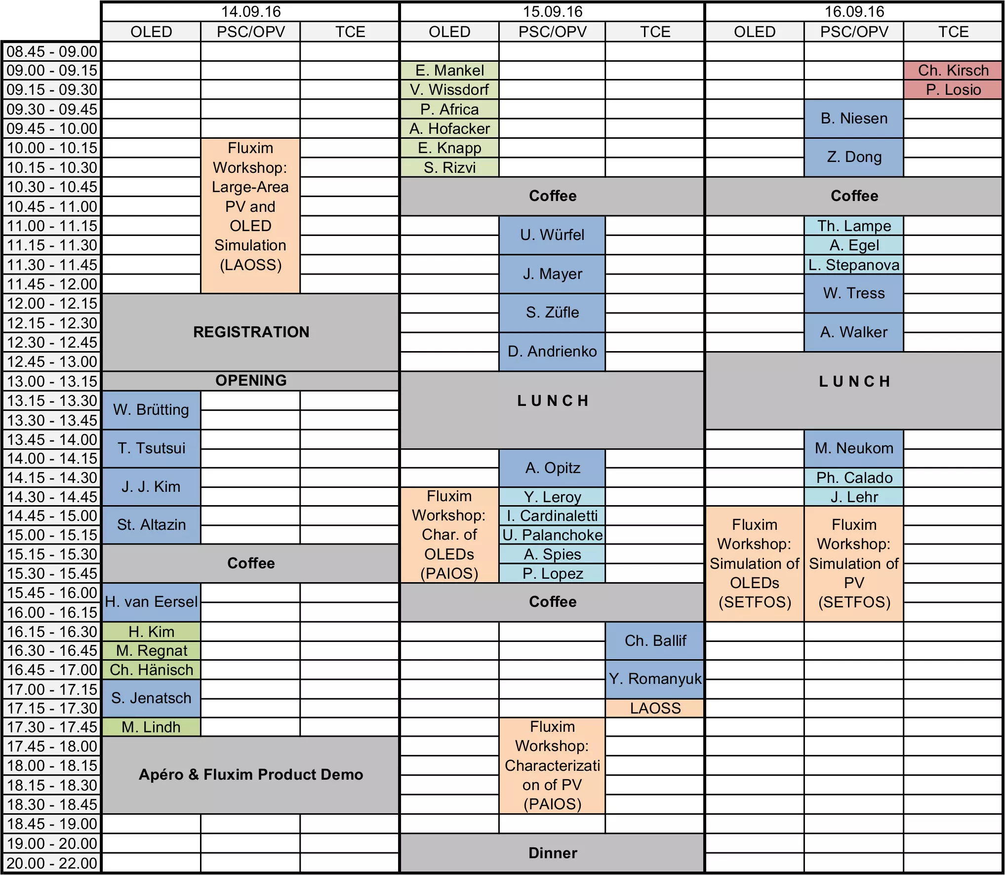 The picture shows an Excel Table with the detailled program at every hour during the conference days.
