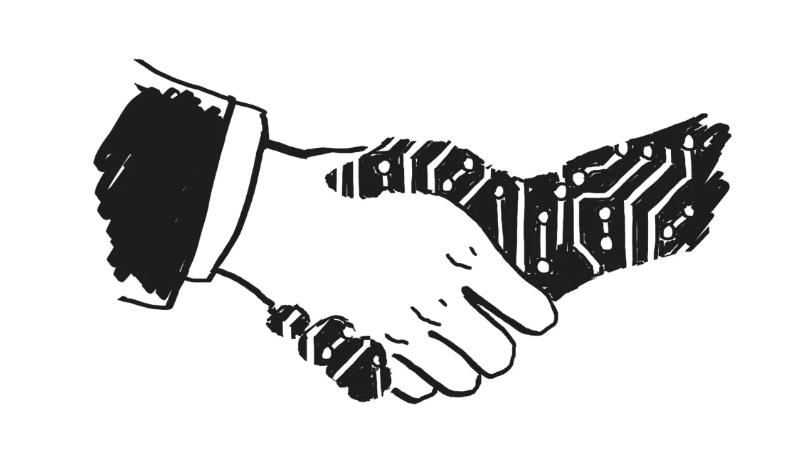 Piktogramm Händeschütteln mit Roboterhand