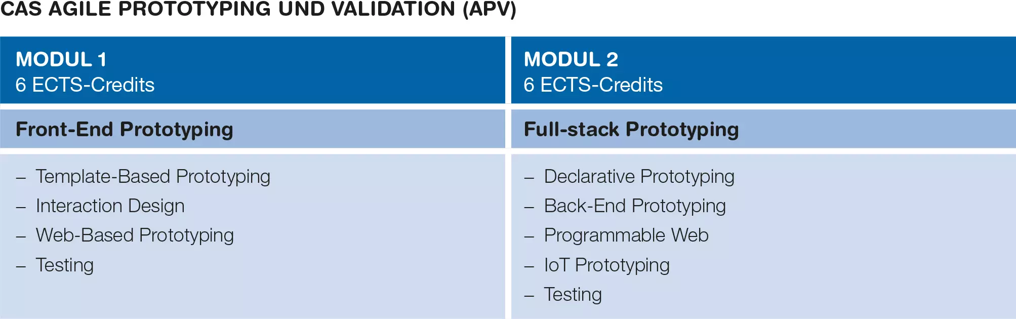Modulübersicht CAS Agile Prototyping und Validation