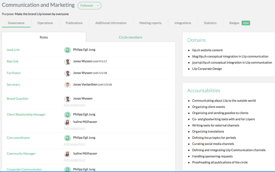 Ein Screenshot der digitalen Lösung von Liip für die Organisation von Prozessen der Kommunikation und des Marketings.