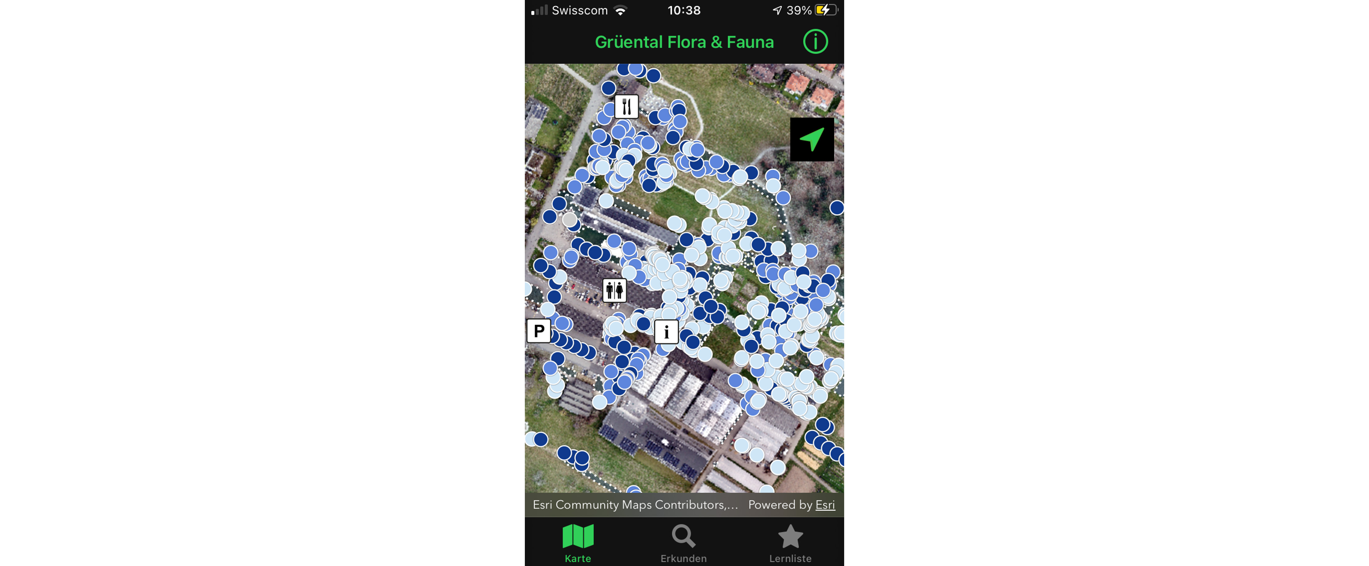 Screenshot from the app "Grüental Flora & Fauna"