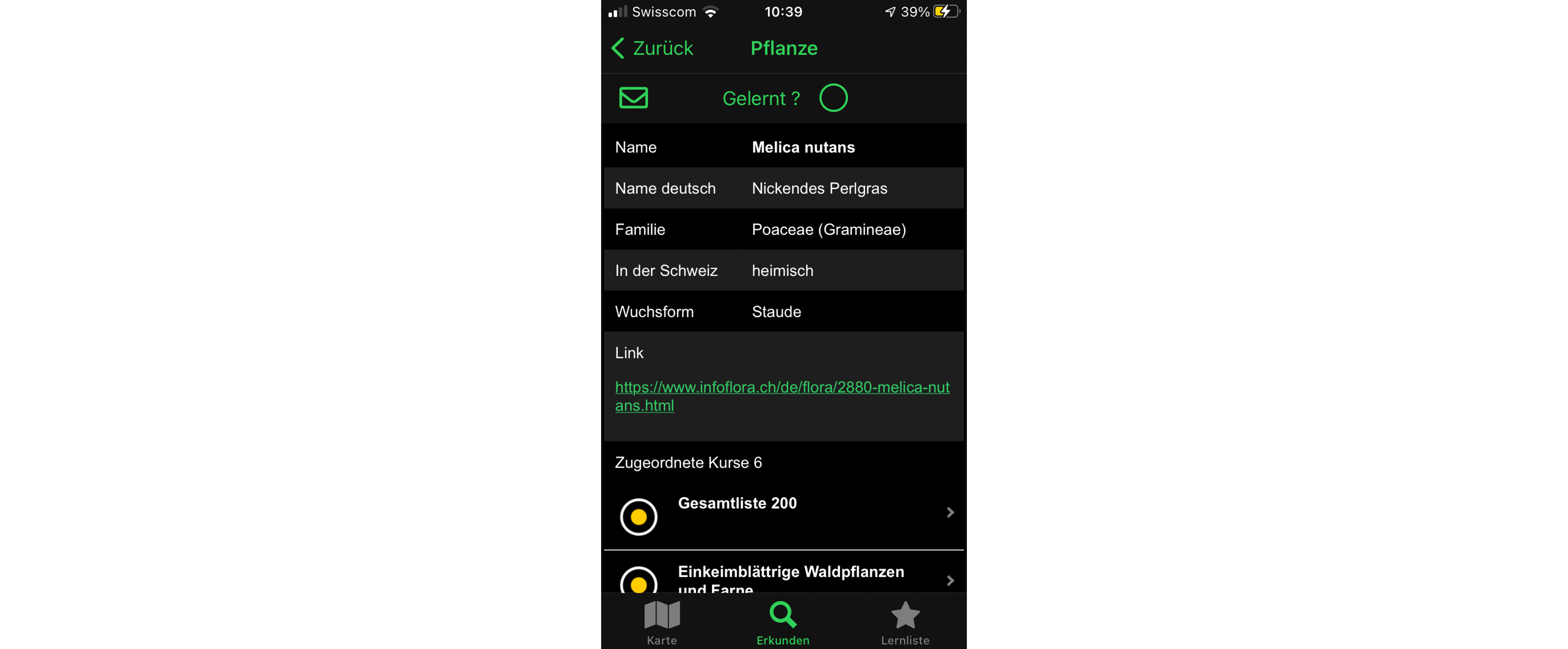 Screenshot from the app "Grüental Flora & Fauna"