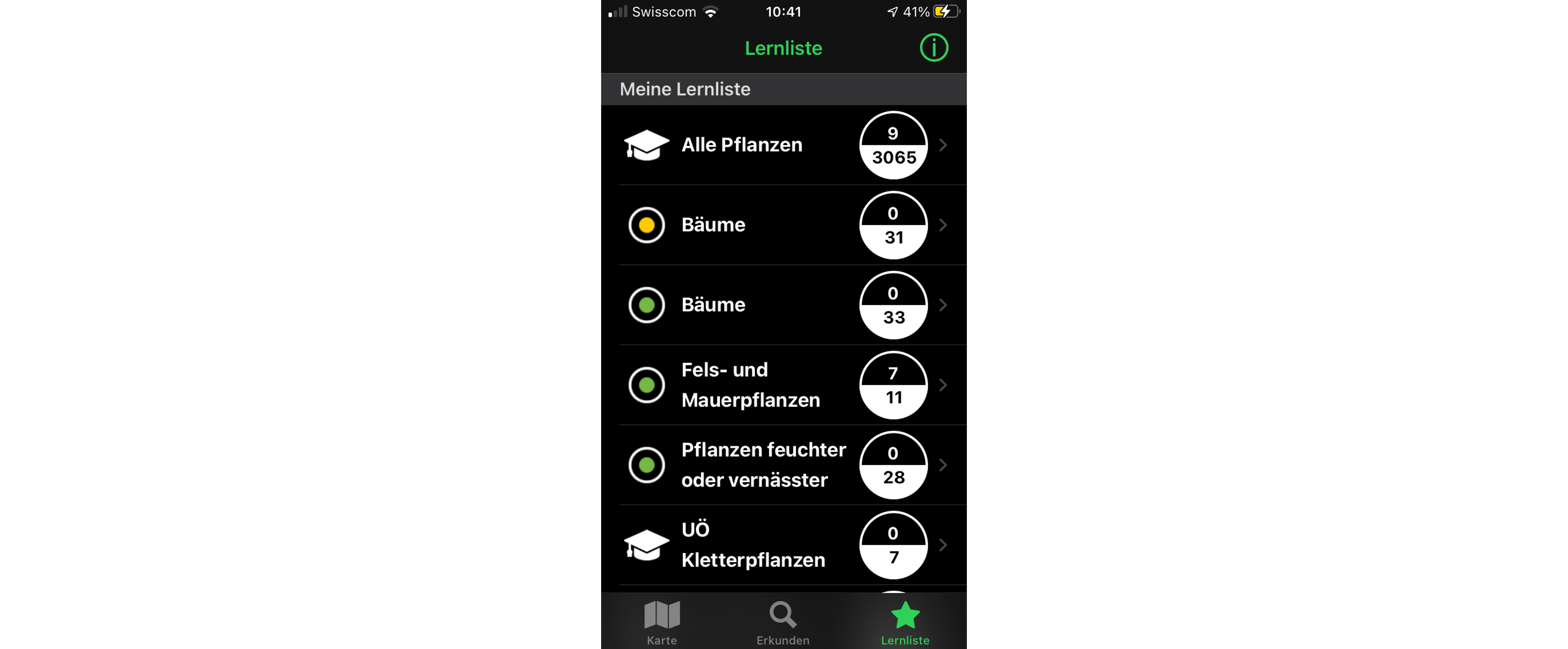 Screenshot from the app "Grüental Flora & Fauna"