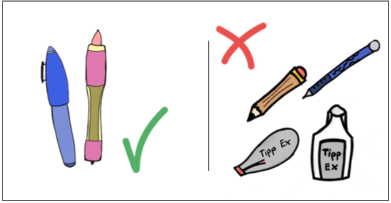 Erlaubtes Schreibmaterial