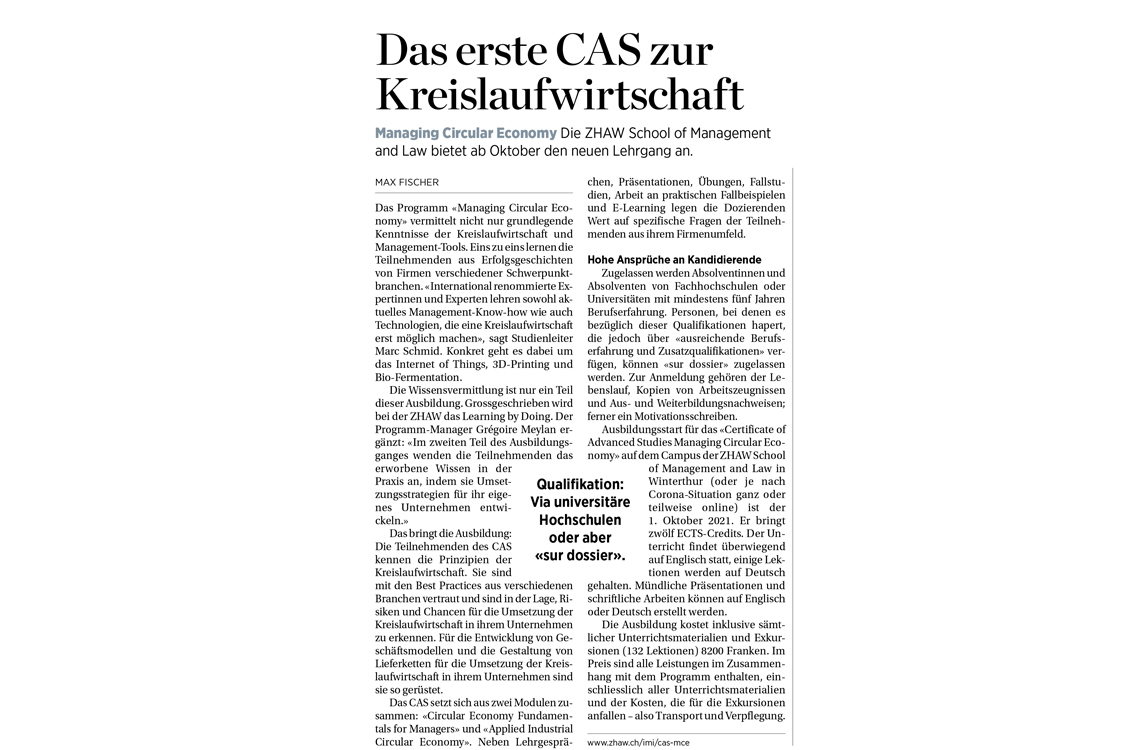 Das erste CAS zur Kreislaufwirtschaft