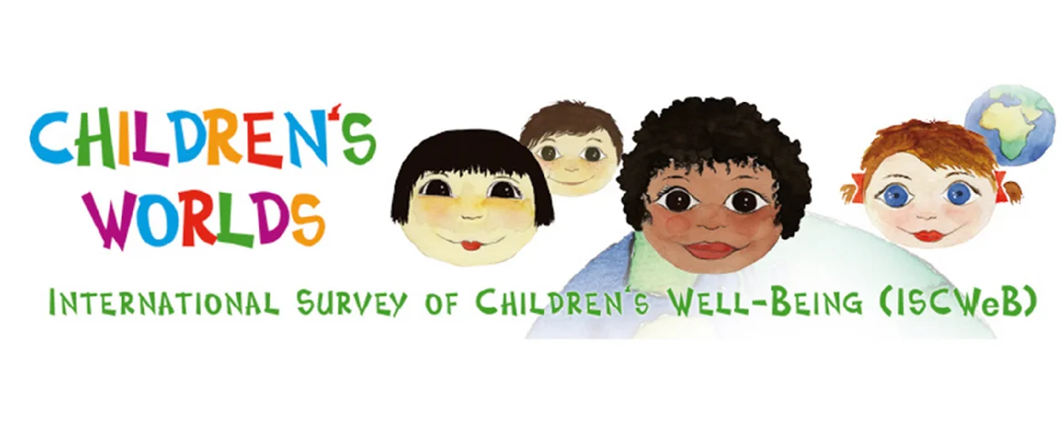 Logo Children's Worlds und Kindergesichter in verschiedenen Hauttönen und Haarfarben