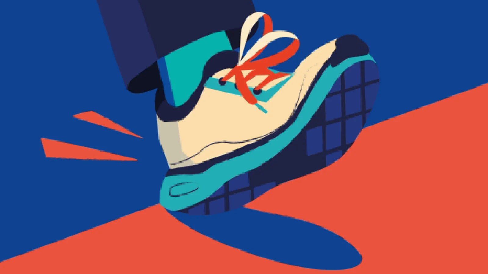 Eine Zeichnung zeigt einen Fuss mit Turnschuh, der gerade abrollt.