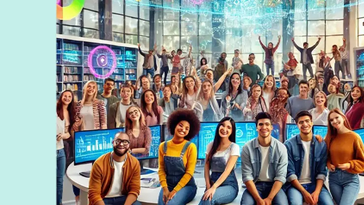 Mit ChatGPT erzeugte Bild mit Menschen als Studenten mit unterschiedlichem Hintergrund und aus verschiedenen Fachrichtungen zeigt.