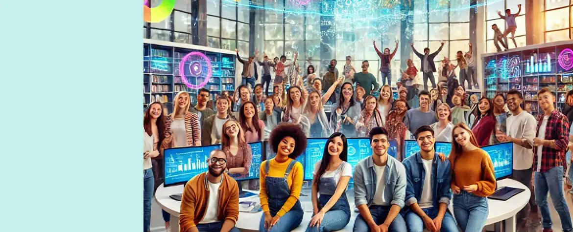 Mit ChatGPT erzeugte Bild mit Menschen als Studenten mit unterschiedlichem Hintergrund und aus verschiedenen Fachrichtungen zeigt.